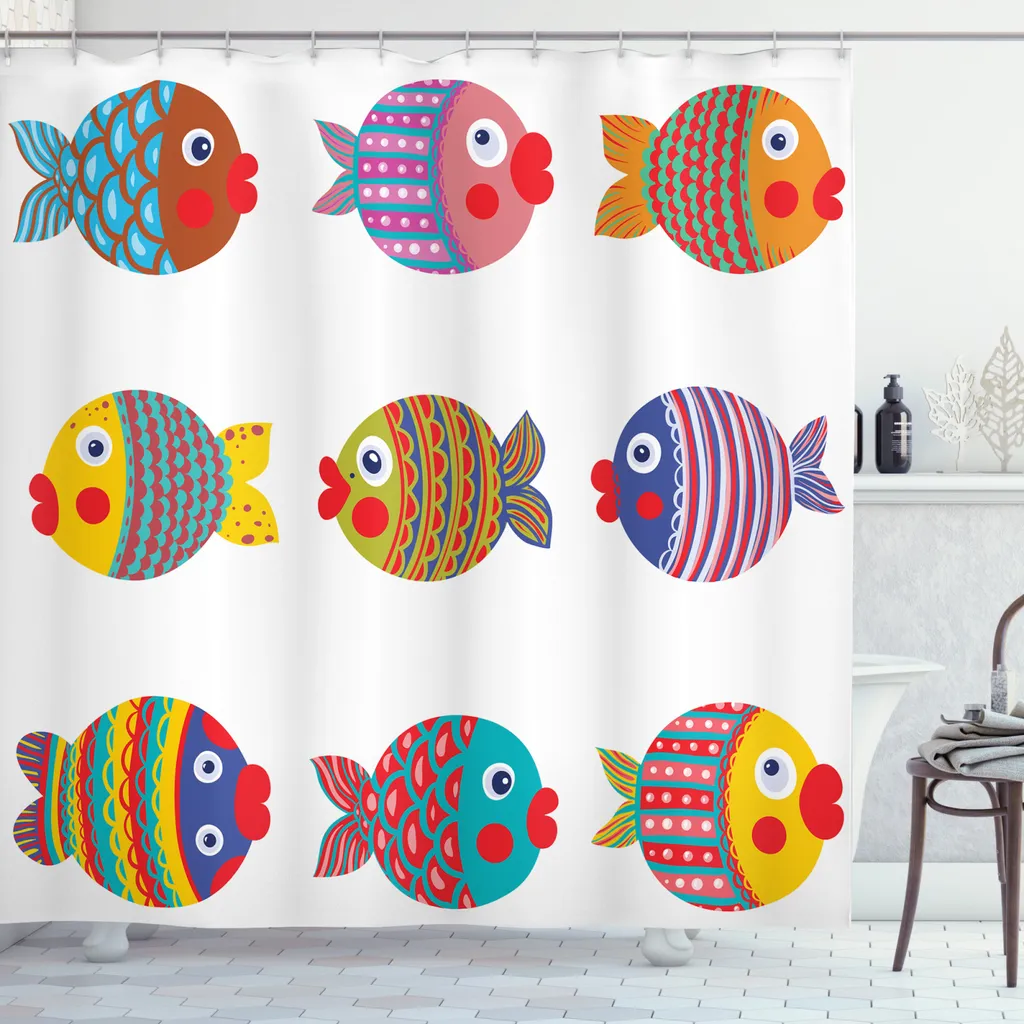 Offerta Tenda Doccia ABAKUHAUS Pesci Folk - Antimuffa 175x200cm