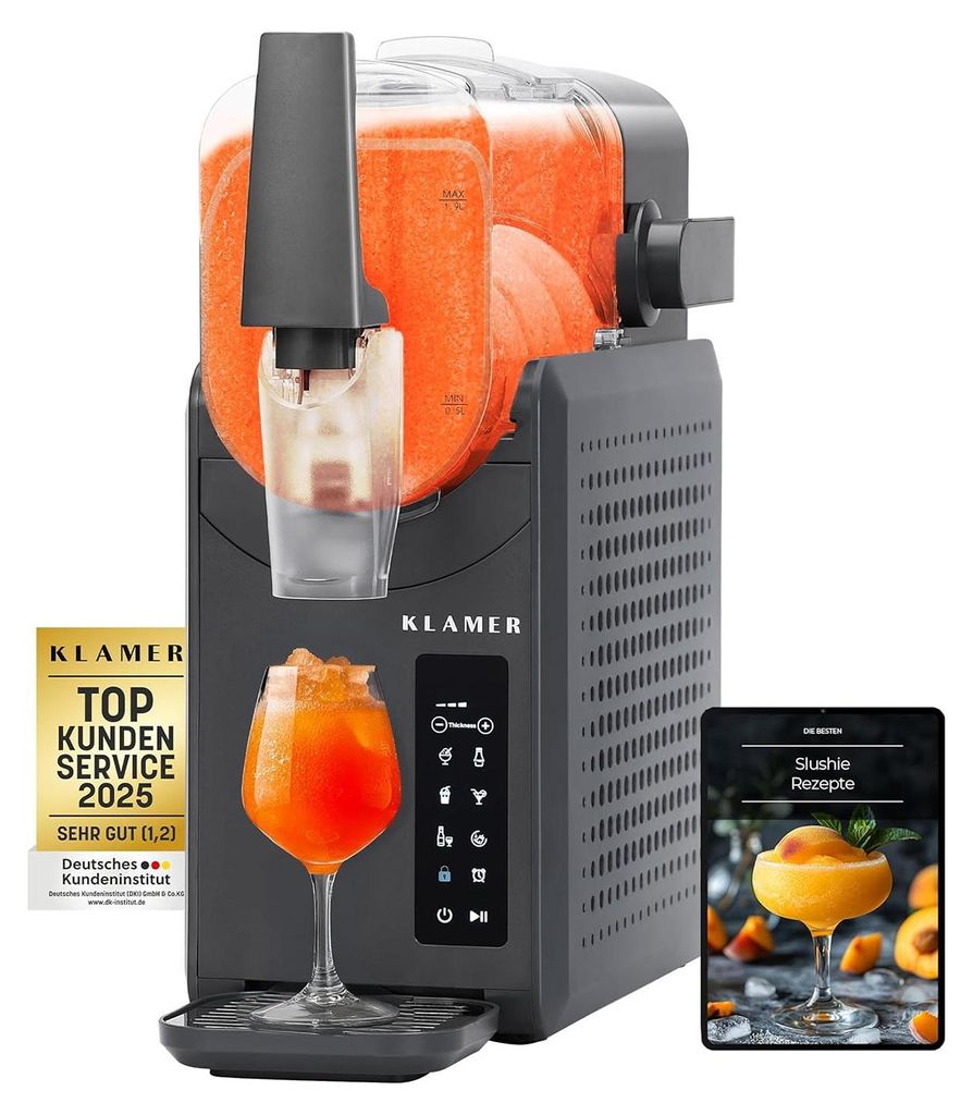 KLAMER Slush Maschine, mit 5 voreingestellten Programmen: Slushie, Cocktail, Milchshake, Frappé, Wein, Automatische Reinigung, 2,6L Fassungsvolume...