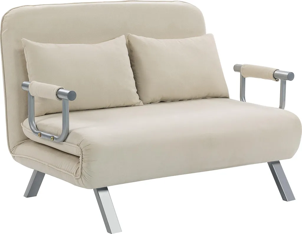 Lit d'appoint 2 places pour studio, canapé convertible compact beige et suède