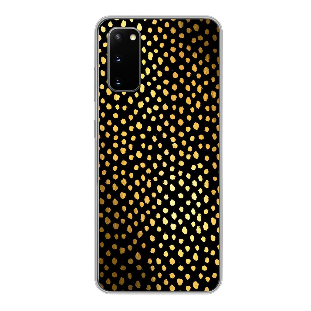 MuchoWow Handyhülle Schutzhülle Hülle für Samsung Galaxy S20 Polka dots - Gold - Schwarz Silikon Softcase Handy Hülle - Bild