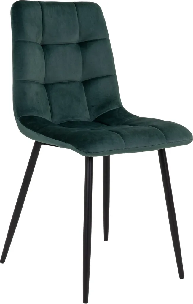 Chaise velours vert foncé Middelfart avec pieds en métal robustes