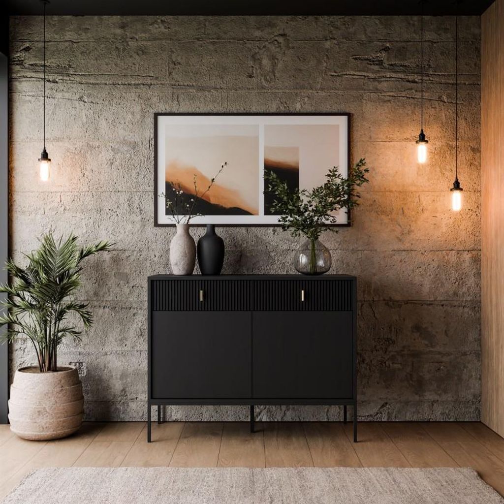 Kommode MIDNIGHT 2D2S mit zwei Schubladen auf Gestell Produktbild 