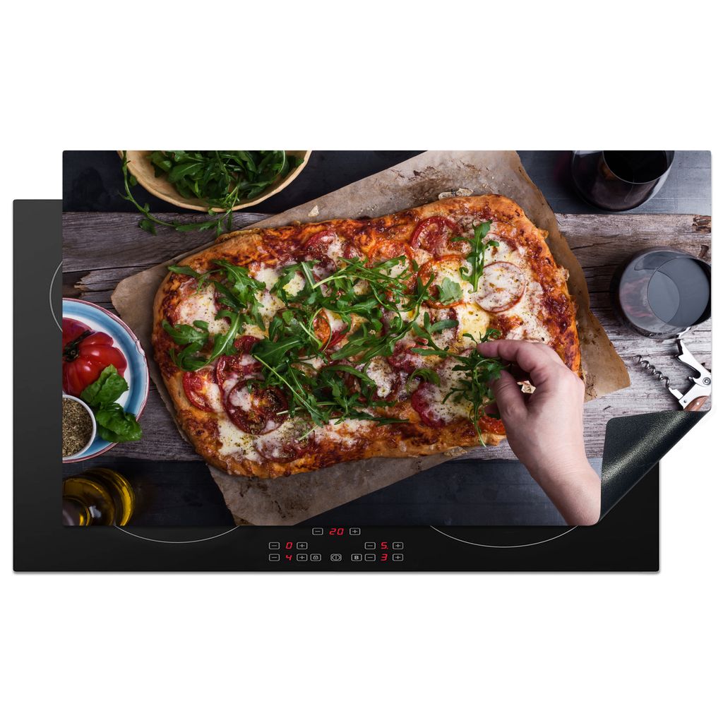 KitchenYeah Herdabdeckplatte Pizza in Form eines Rechtecks , 90x52cm, Küche Deko, Glaskeramikkochfeld Herdabdeckung, Abdeckplatte fùr Kochfeld