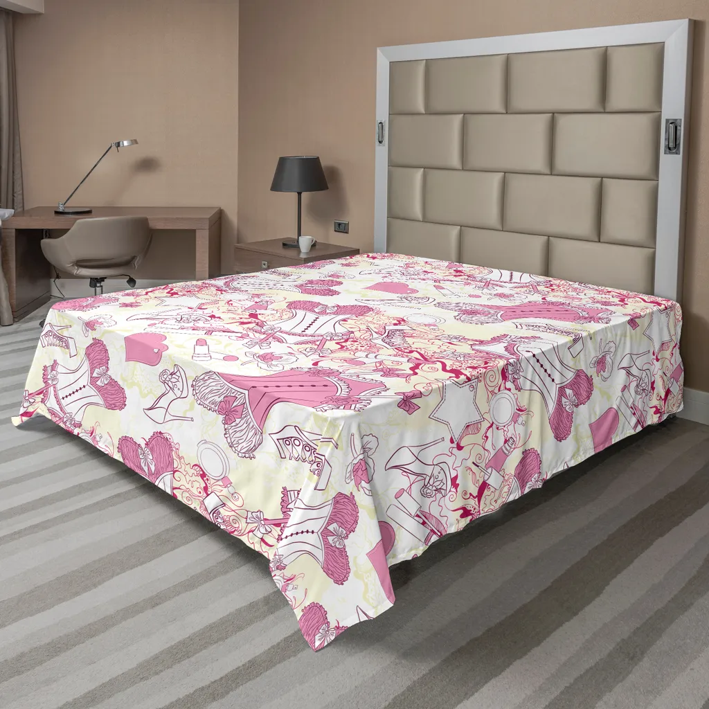 Drap de dessus pour chambre de fille rose et beige, décoratif 275x260