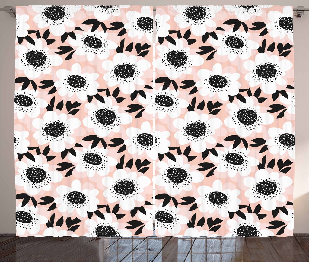 ABAKUHAUS Blume Rustikaler Vorhang, Floral Pastell Weich, Wohnzimmer Universalband Gardinen mit Schlaufen und Haken, 280 x 175 cm, Pale Pink Weiß ...