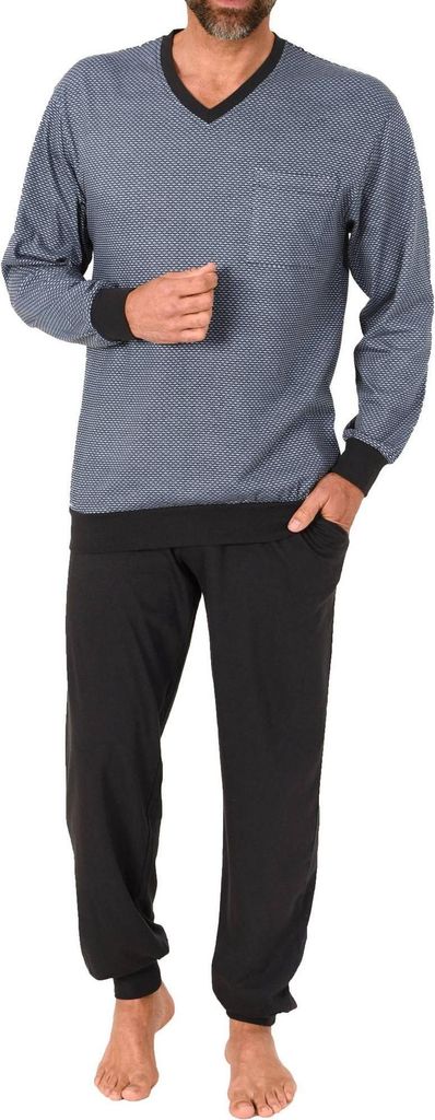 Normann Herren langarm Schlafanzug mit Bündchen - Pyjama auch in Übergrössen erhältlich ; blau , 60