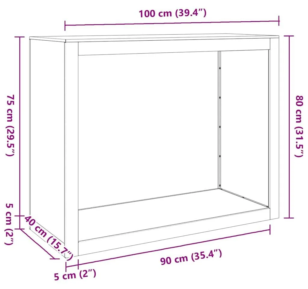 Range-bûches robuste en acier résistant aux intempéries 100x40x80 cm noir