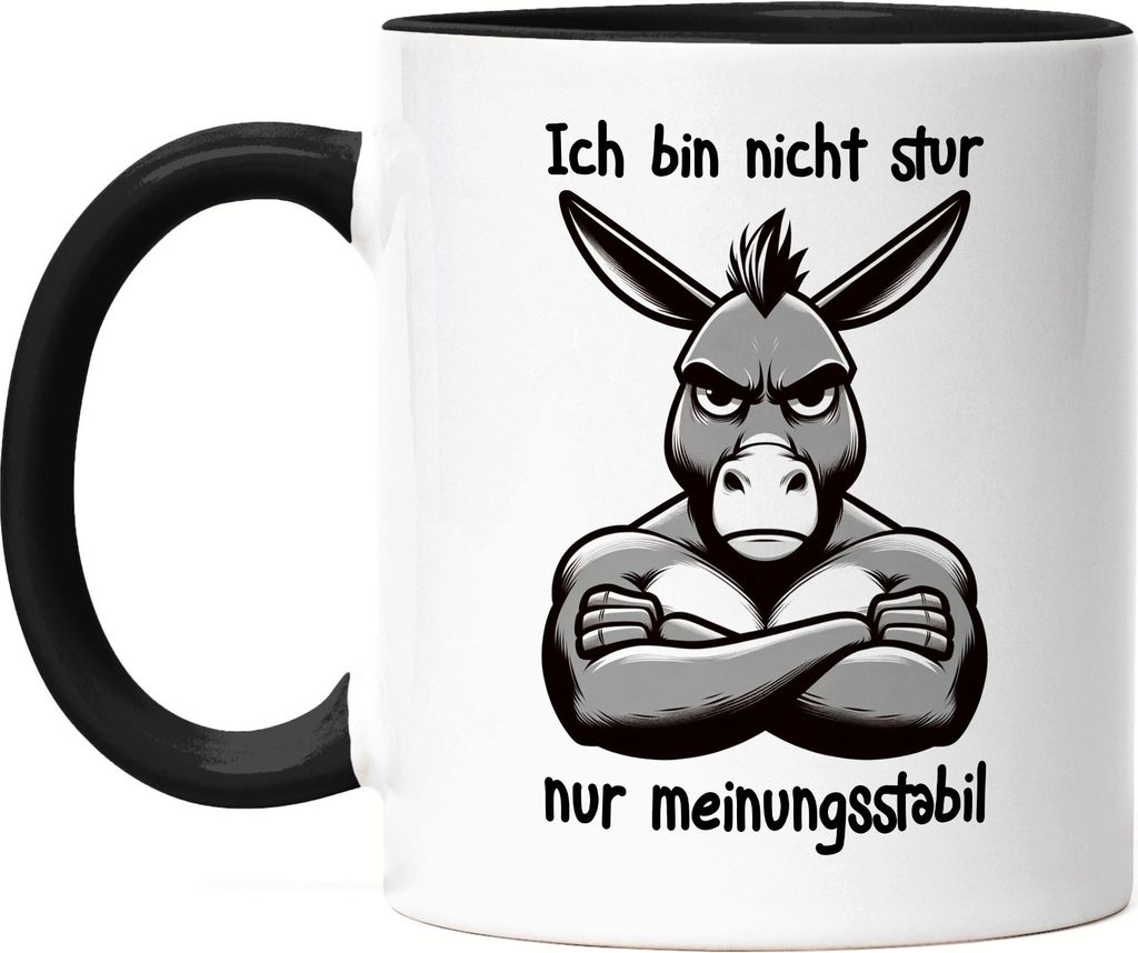 Ich bin nicht stur nur meinungsstabil Muskulöser Esel Tasse Schwarz - Esel Lustig