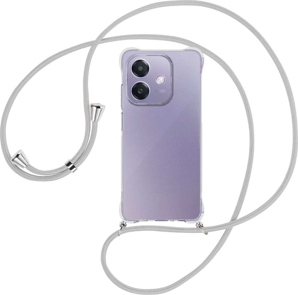 Handykette Backcover-Schutzhülle mit Band (Metall silberfarben) für OPPO A3X 5G - silbergrau