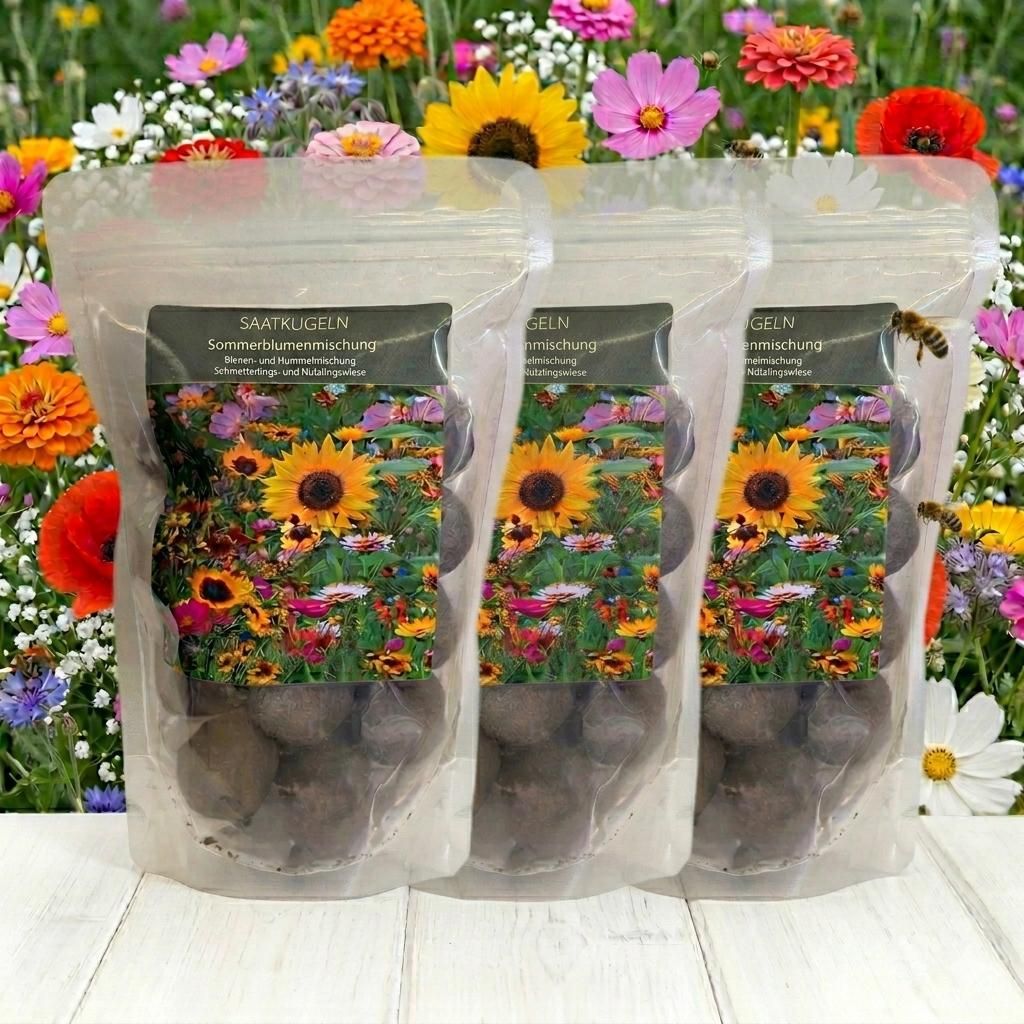 60 Stück Saatkugeln Sommerblumenmischung – Bienen- und Produktbild 