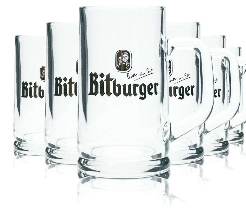 6x Bitburger Glas 0,25l Bier Krug Humpen Seidel Pils Gläser Produktbild 