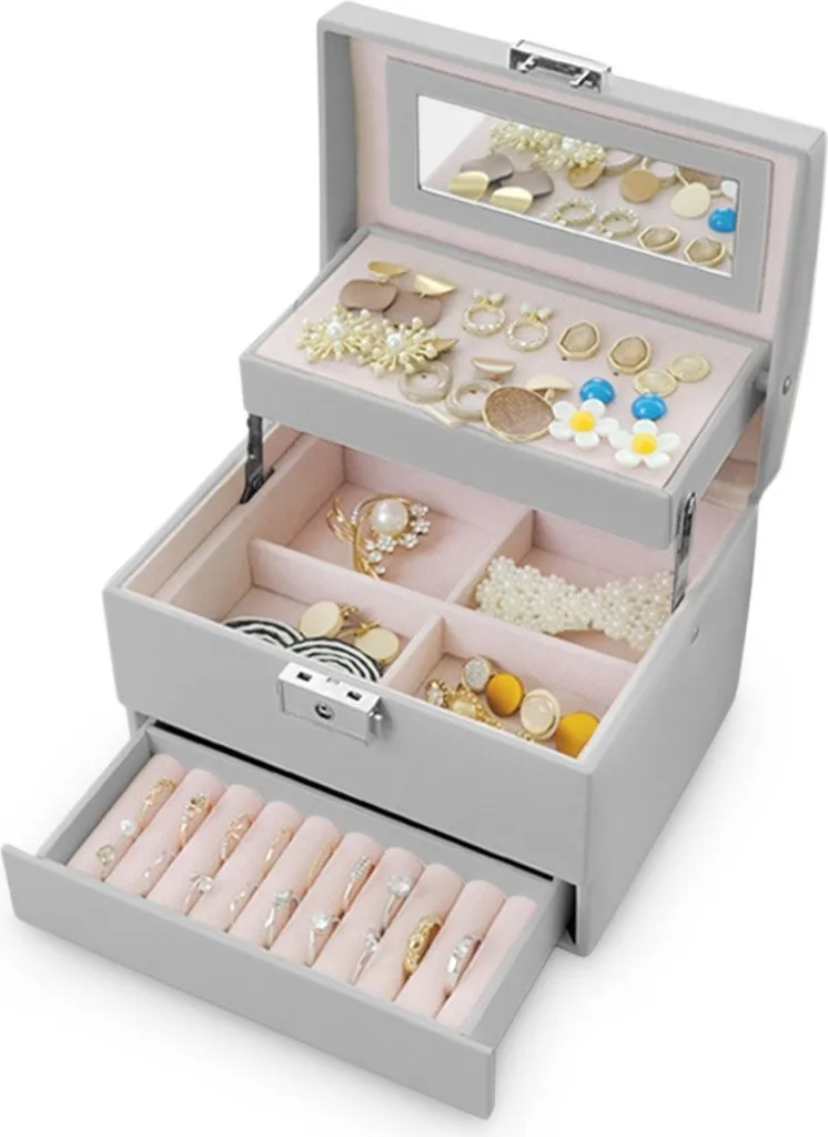 Boîte à bijoux anti-nœuds MS-704 Massido - Rangement sécurisé Gris Luxe