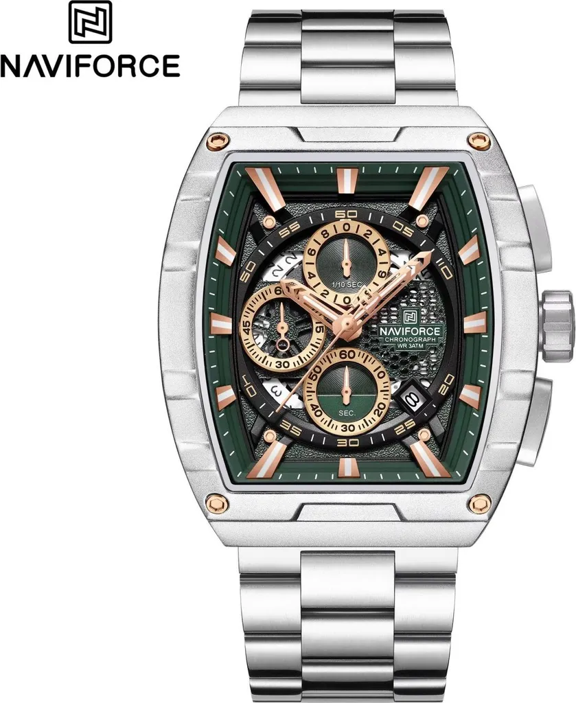 Montre Homme NAVIFORCE TN-38583 Cadran Vert et Bracelet Argenté Chic