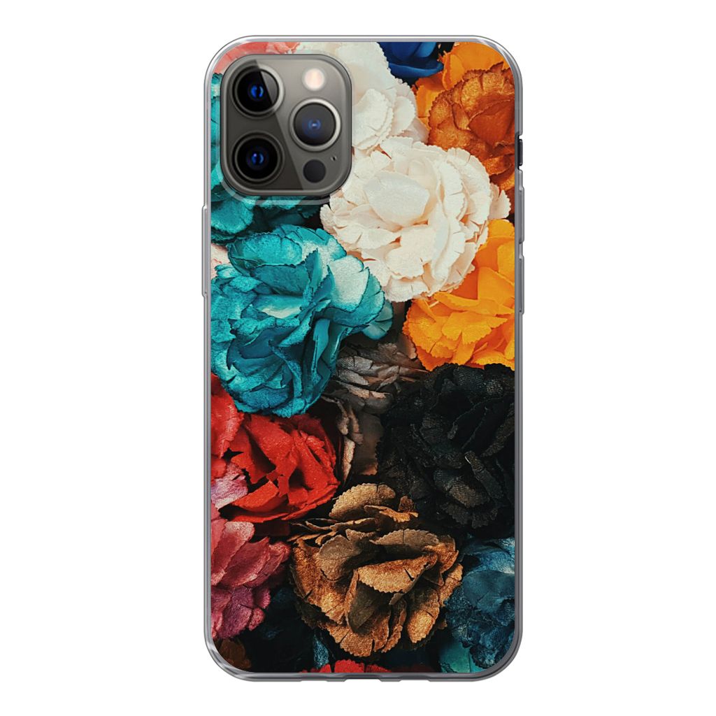 MuchoWow Handyhülle Schutzhülle Hülle für iPhone 12 Pro Wand - Rosen - Abstrakt Silikon Softcase Handy Hülle - Abdeckung