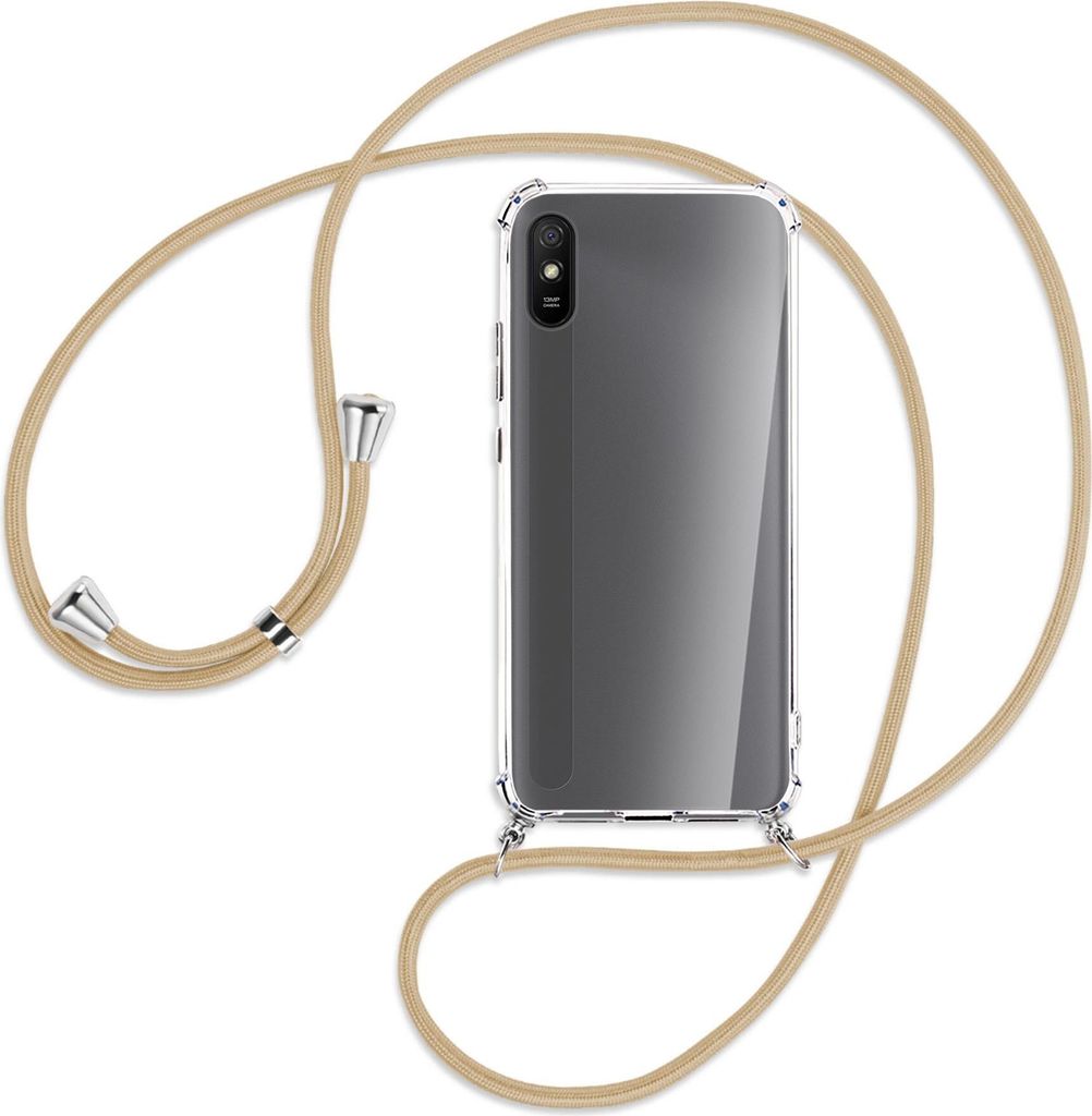 Handykette Backcover-Schutzhülle mit Band (Metall silberfarben) für Xiaomi Redmi 9A - caramel