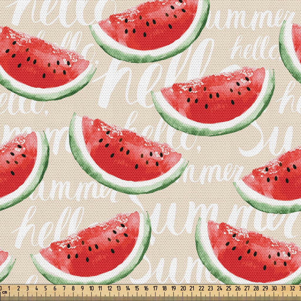 ABAKUHAUS Früchte Gewebe als Meterware, Aquarell frische Wassermelonen lecker Sommer Essen Ernte Pinsel Display, 2 M (148 x 200 cm), Jadegrün Cre...
