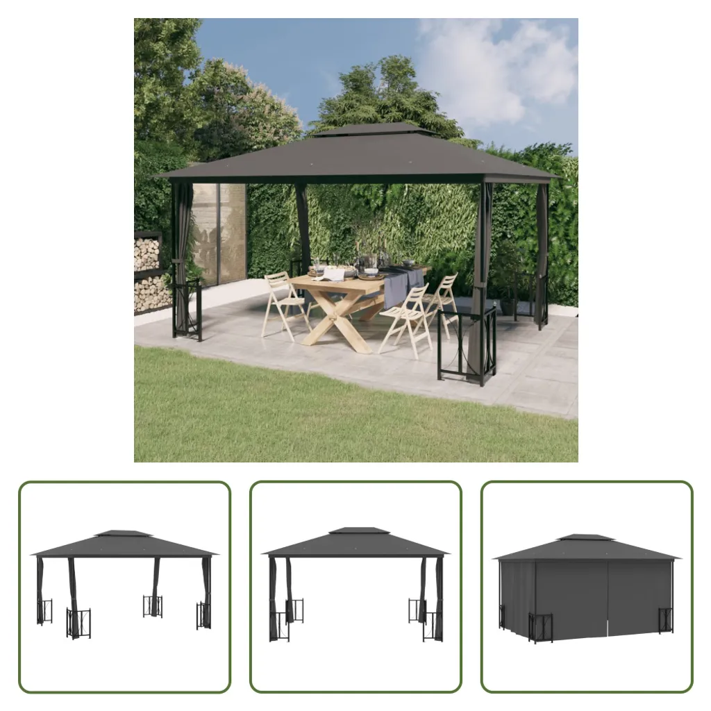 Tonnelle 3x4m anthracite pour repas extérieurs avec toit ventilé fixe - 7