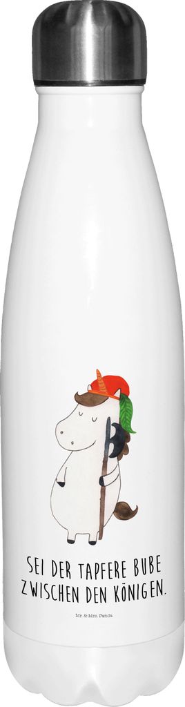 Mr. & Mrs. Panda Trinkflasche Einhorn Junge - Weiß - Geschenk, Thermos, Unicorn, Bube, trinkflaschen, Mittelalter, Wasserflasche, flasche aus edel...