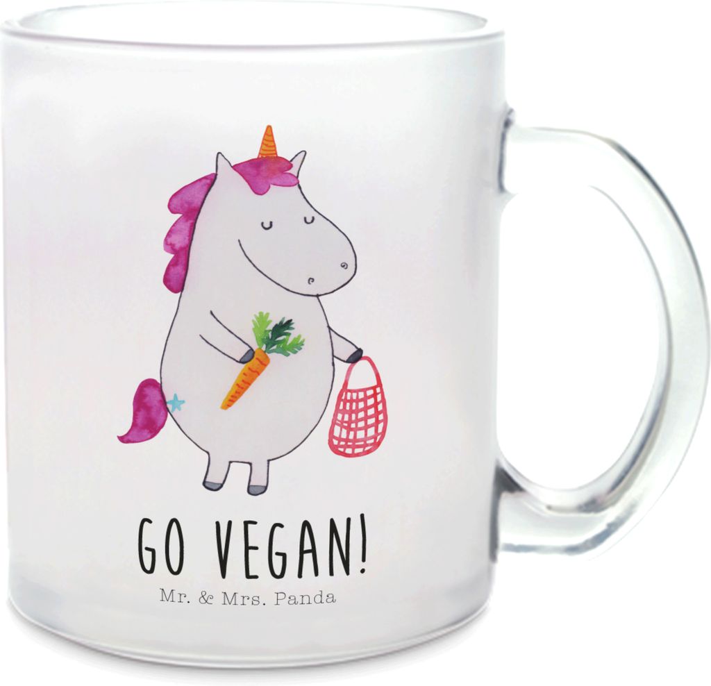 Mr. & Mrs. Panda Pott Einhorn Vegan - Transparent - Geschenk, Gesund essen, Häferl, Teetasse, Veganer, Tee Tasse, Veganismus, Leben, Glas, Rohkost...