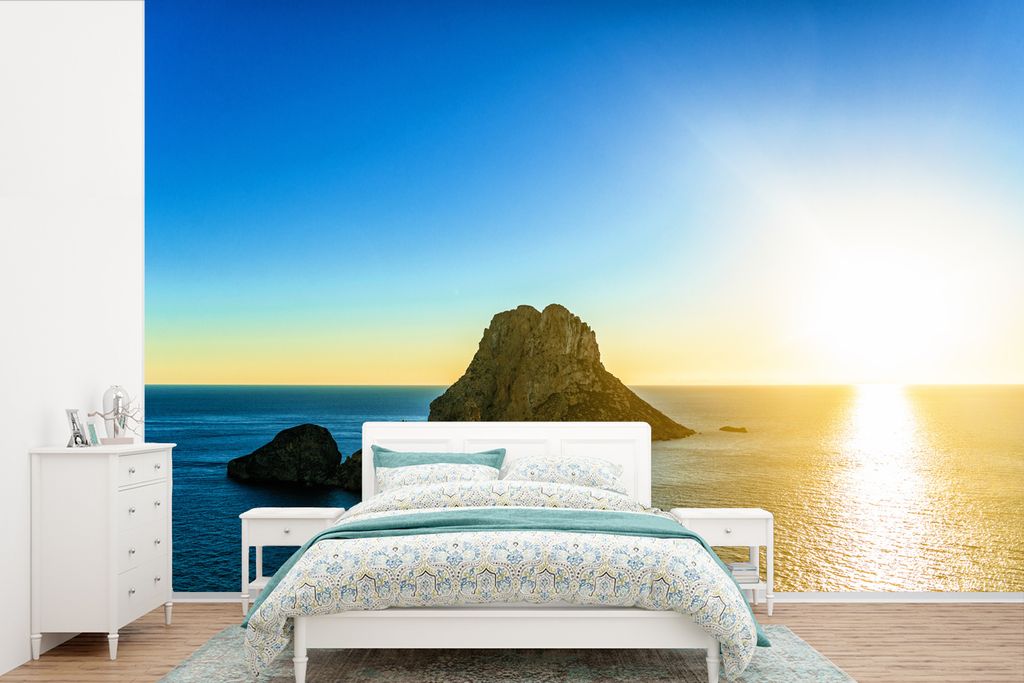 MuchoWow Fototapete für Wohnzimmer oder Schlafzimmer Wandtapete Vinyl Motivtapete Sonnenuntergang in Es Vedra - 600x400 cm - Vinyltapeten