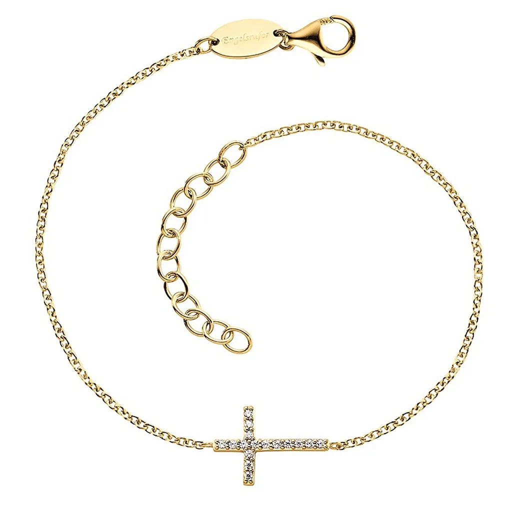 Bracelet Croix Or Blanc 20 cm serti de Zirconium - Éclat et Pureté