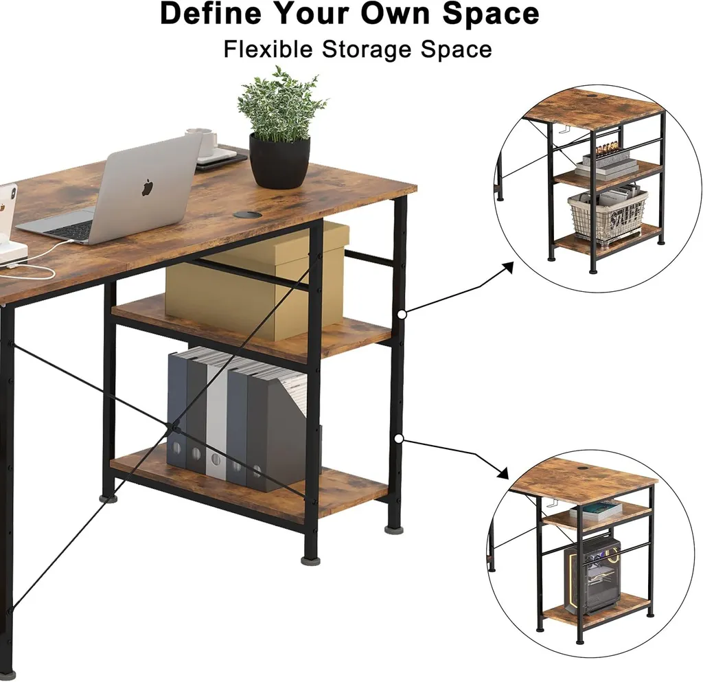 Table de jeu d'angle Ergonomique 140 cm avec Étagère de Rangement - 9