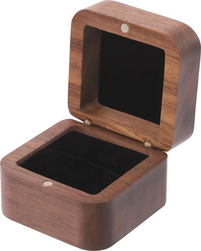 5 Porta Anelli Noce Nero Vintage per Matrimonio - Chiusura Magnetica