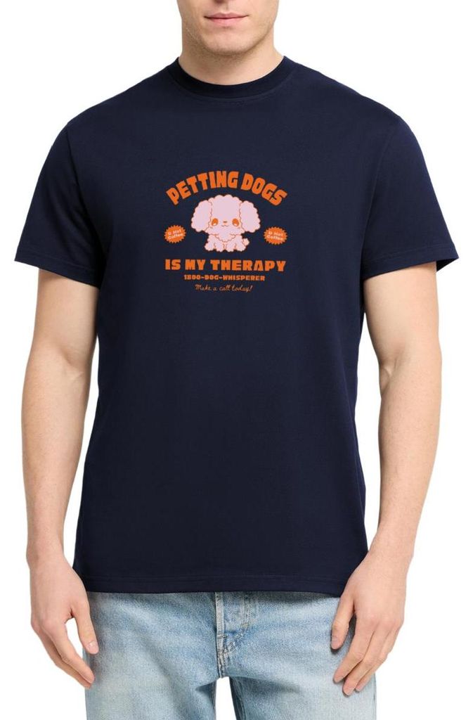 Spreadshirt Petting Dogs Is My Therapy Süßes Hunde Motiv Uni Bio T-Shirt, L, Navy