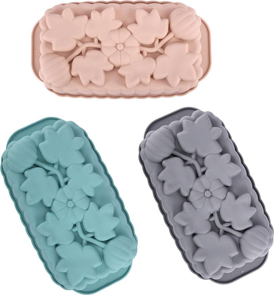 3er-Set rechteckige Silikon-Kuchenformen, Backformen & Eiswürfelformen, hitzebeständig, Nordic Blau/Pink/Grau