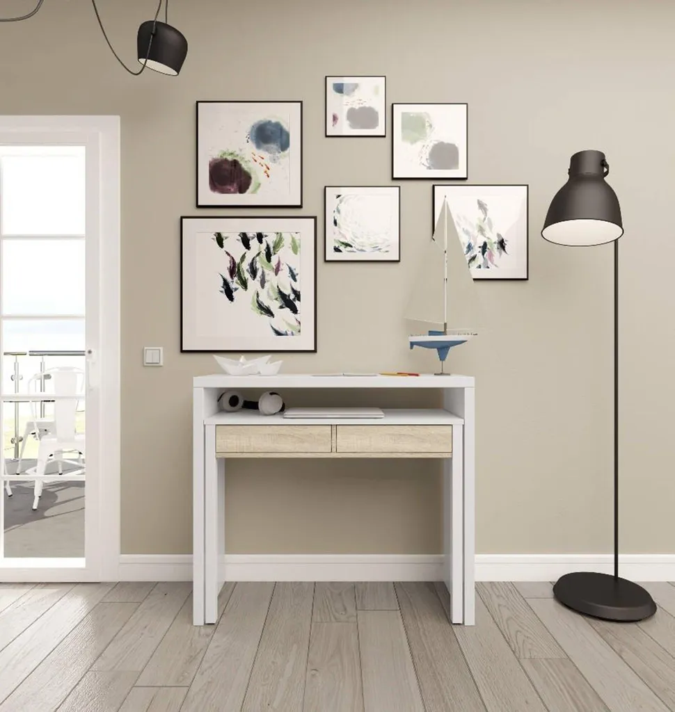 Console de bureau extensible avec tiroirs pour gain de place L100cm