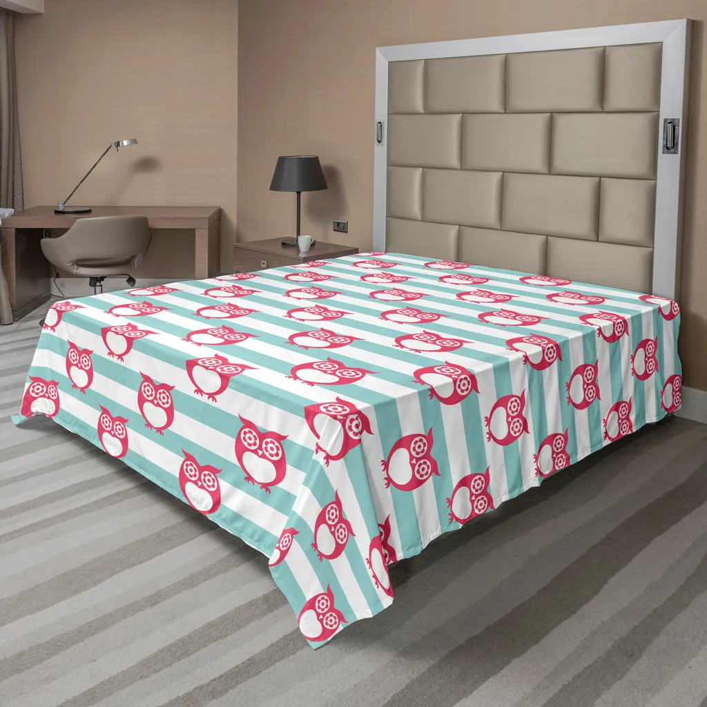 Drap Plat XXL 275x260 cm Anti-Plis Motif Hibou pour Lit Confortable