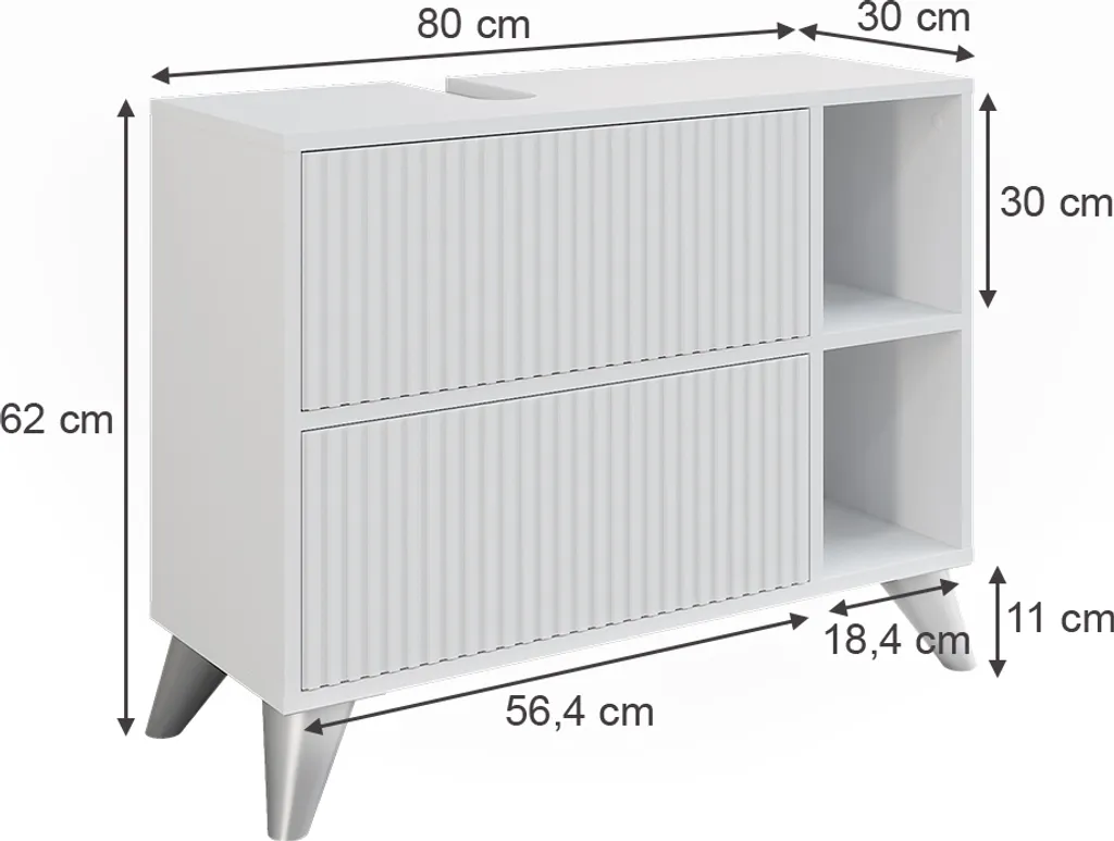 Meuble sous vasque blanc 80cm 2 tiroirs Vicco Leano finition laquée