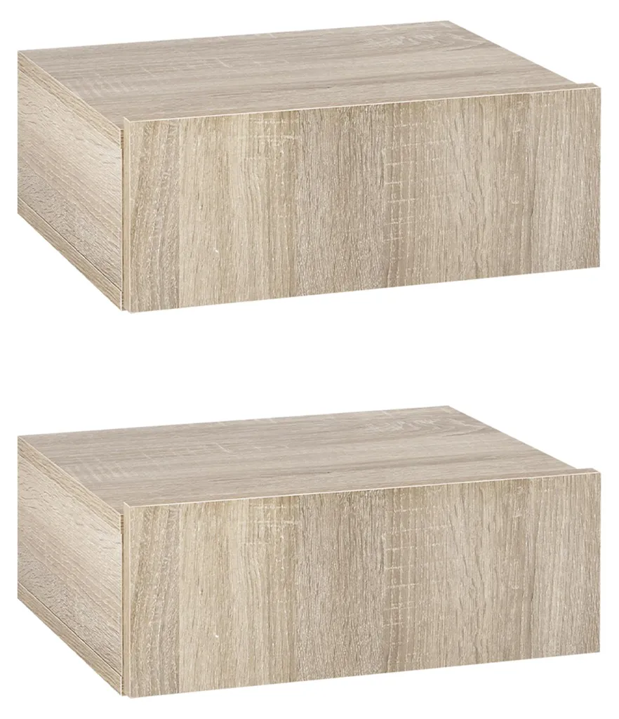 Lot de 2 Tables de Chevet Murales pour Chambre Étroite Tiroir Chêne Clair