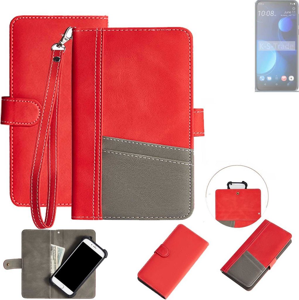 K-S-Trade Handy Schutzhülle für HTC Desire 19 Plus Hülle Portemonnee Brieftasche Klapphülle Kartenfächer Flip Wallet Case Etui