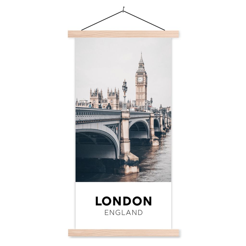 MuchoWow Textilposter England - London - Turm 40x80 cm mit holzfarbenen Rahmen - Wohnzimmer