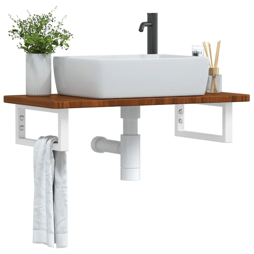 Maison Exclusive Ripiano Lavabo Legno Rovere Massello e Acciaio Bagno