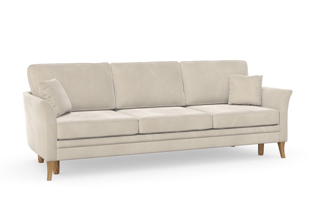 Karin 3-Sitzer-Sofa, Massivholzkonstruktion, skandinavischer Stil, Hohe Beine aus Metal, Cord-Stoff Scala Nata Alabaster