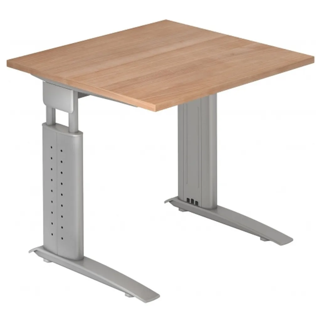 Bureau ergonomique Série U 80x80 cm Noyer avec piétement en C réglable