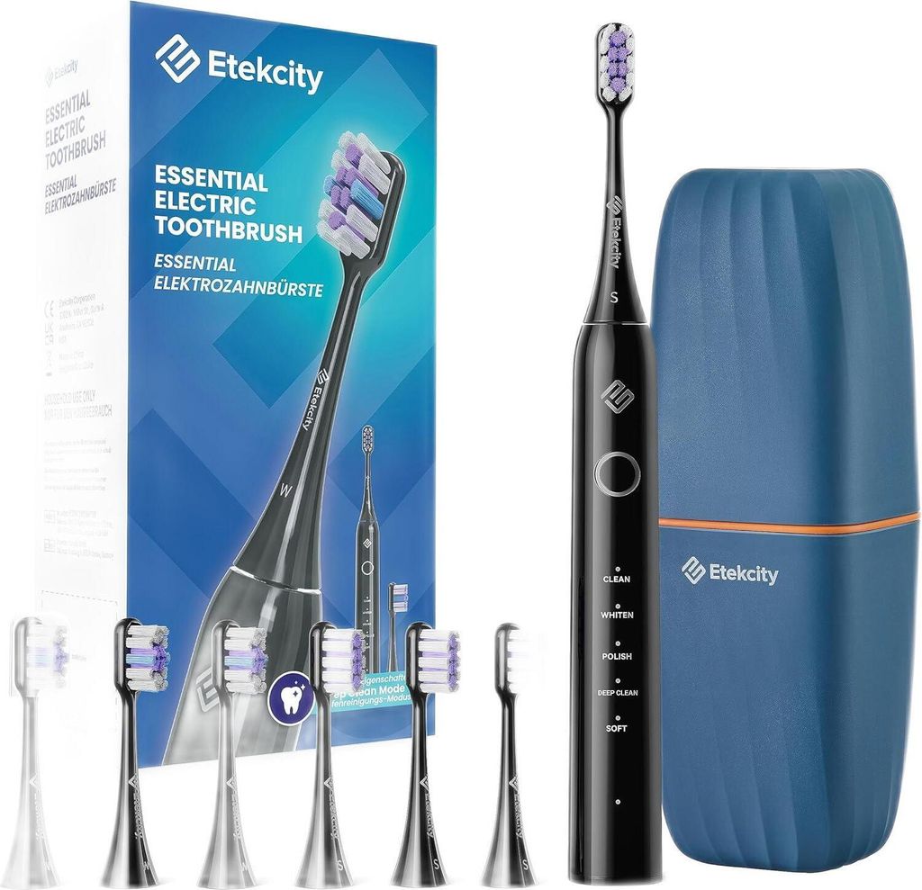 Etekcity Elektrische Zahnbürste Schall Deep Clean Modus 6 Bürstenköpfe schnell Wirksam