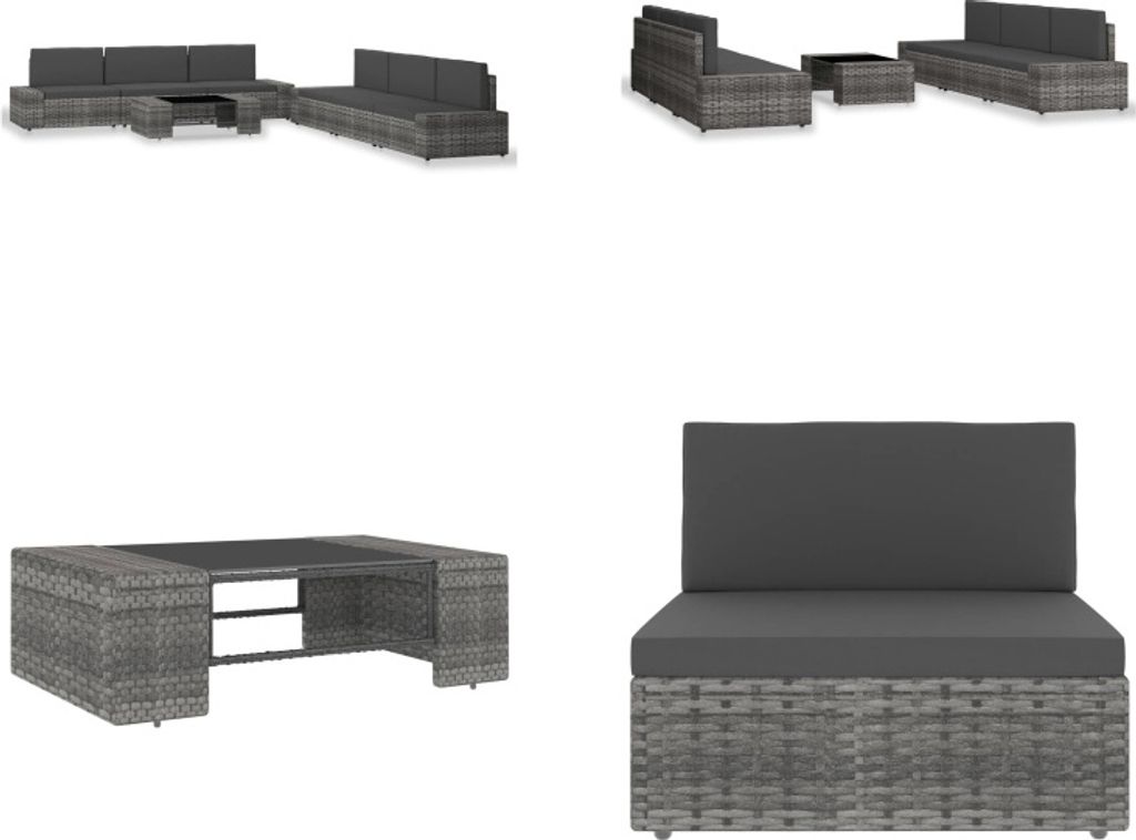 vidaXL 7 tlg. Garten Lounge Set Poly Rattan Grau - Garten-Lounge-Set - Garten-Lounge-Sets - Modulares Sofa-Set - Modulare Sofa-Sets