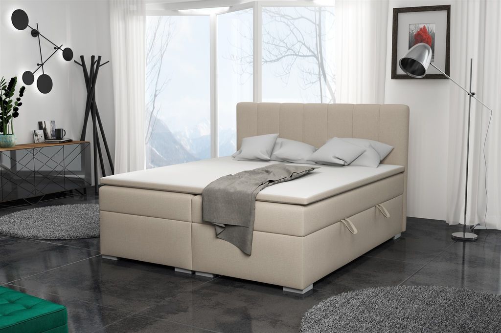 Boxspringbett Schlafzimmerbett LAURIN 160x200cm Stoff Soro Creme