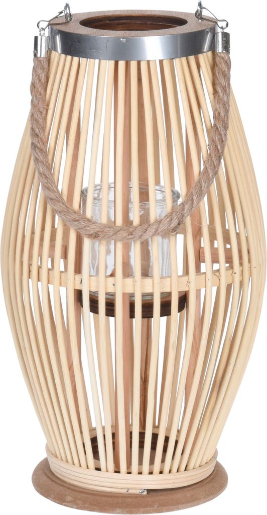 A standalone lantern made of bamboo.