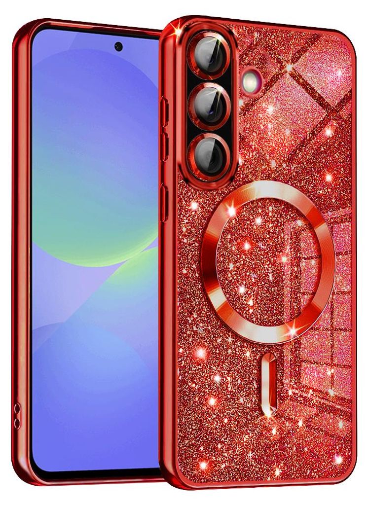 Techsuit Luxury Glitter Back Cover Hülle mit MagSafe für Samsung Galaxy A36/A56 - Rot