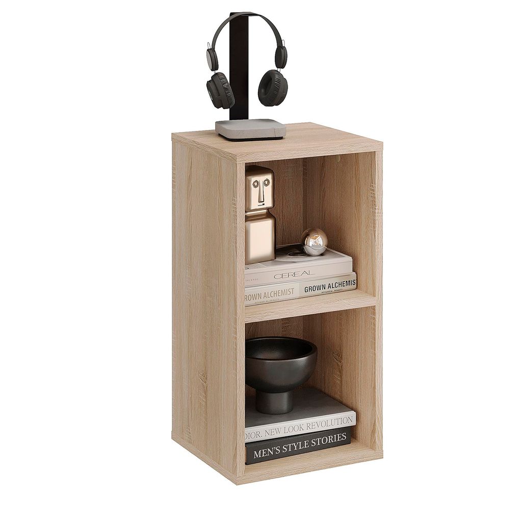 KOMTO Bücherregal Sonoma Oak – Regal mit 2 Fächern, Würfelregal, Standregal Schmal, Kinderzimmer, Schlafzimmer | Cube Regal 31,4 x 60,8 x 29