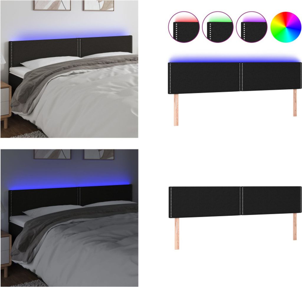 vidaXL LED Kopfteil Schwarz 200x5x78/88 cm Stoff - LED Kopfteil - LED Kopfteile - Kopfteil - Bett-Kopfteil