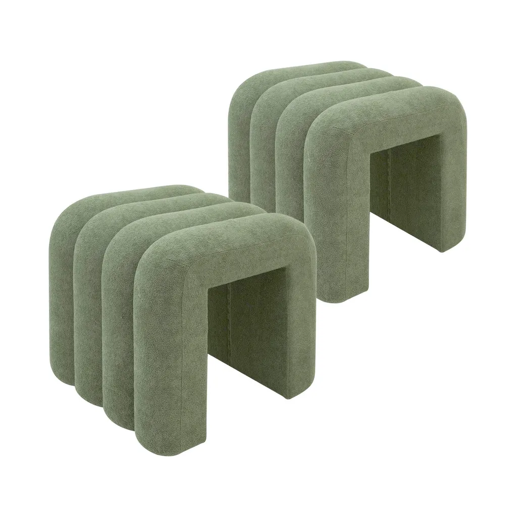 Set 2 Pouf Moderni Rebecca Mobili Bamya Verde Scuro Tessuto 40x40