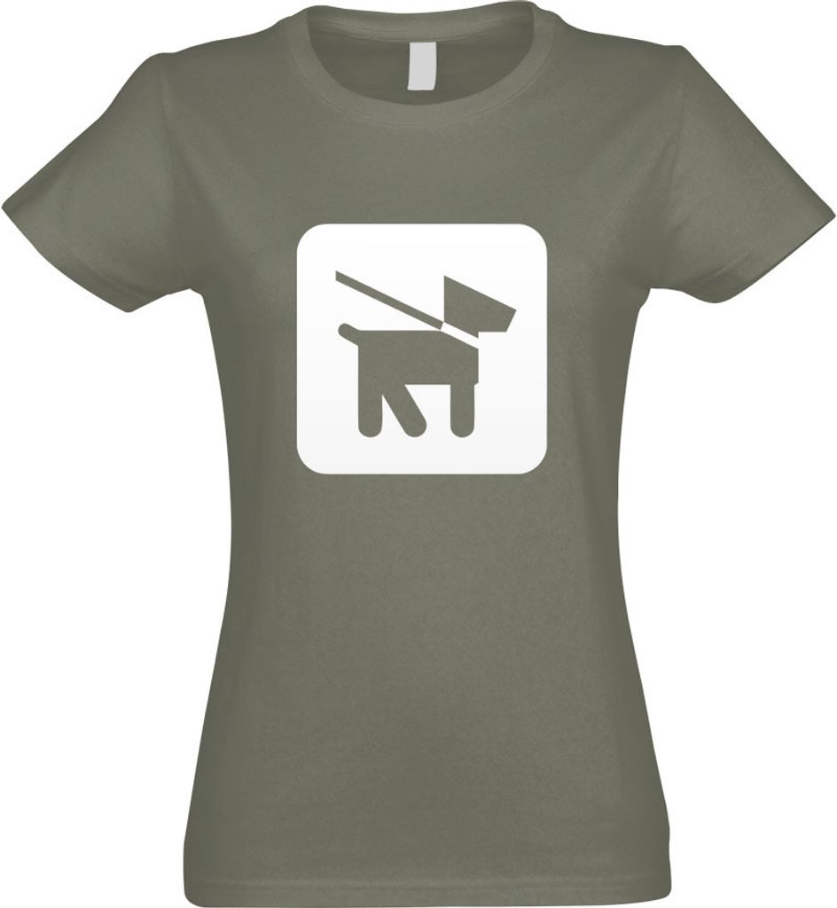 Kiwistar - T-Shirt tailliert - Damen - Olive - Hunde Leinenzwang Piktogramme - mit Motiv Bedruckt - Funshirt Design - Sport - Freizeit - Damen - XL
