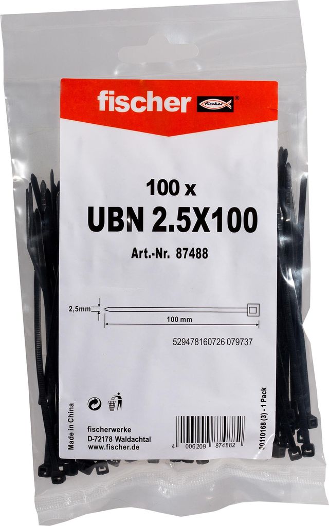 Fischer 87488, Leiter-Kabelbinder, Nylon, Schwarz, 100 mm, Produktbild 