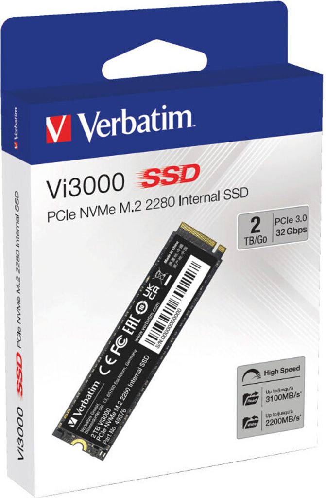 Verbatim Vi3000, SSD M.2, 2 TB, PCIe NVMe. 49376 Imagen del producto 