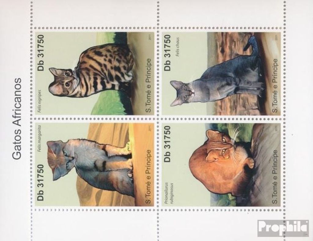Briefmarken Sao Tome e Principe 2011 Mi 4929-4932 Kleinbogen (kompl. Ausgabe) postfrisch Afrikanische Katzen